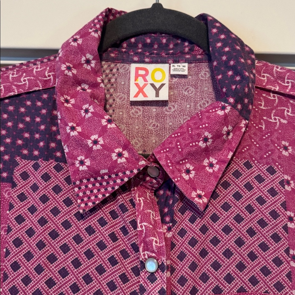 Roxy Patchwork Pearl Snap Down Blouse Womens Xl P… - image 5